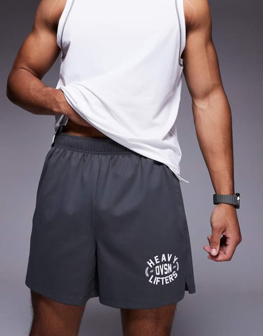 4505 Heavy Lifting graphic training shorts with zip pockets in graphite - Image 1