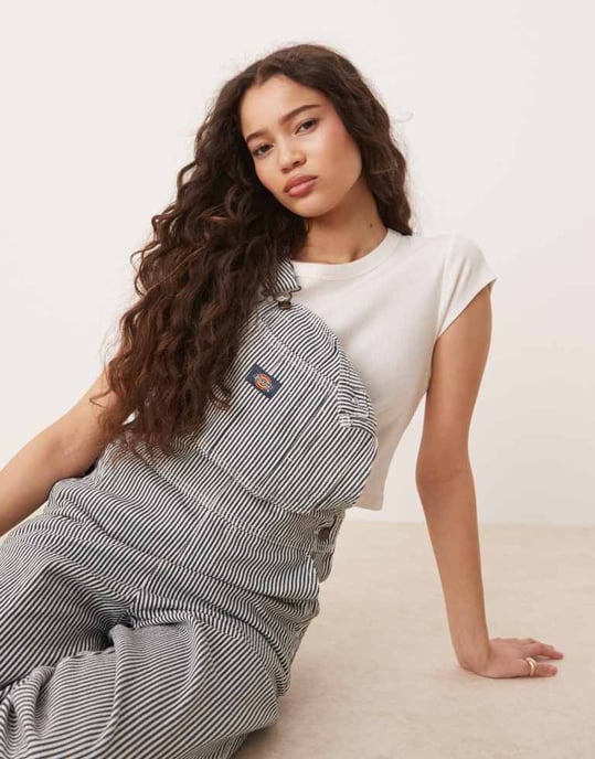 Dickies klassiska hickory-randiga denimsoveralls i marinblå - Image 2