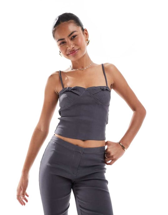 Motel katira bust detail cami top co-ord in charcoal - Image 2