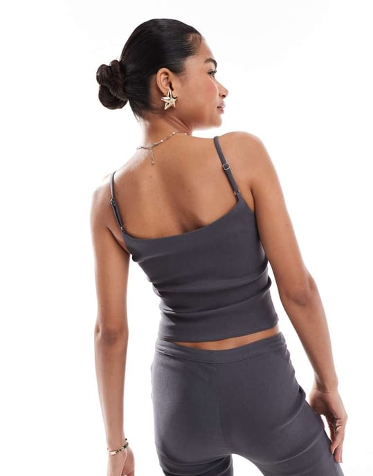 Motel katira bust detail cami top co-ord in charcoal - Image 4