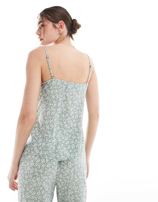 Vero Moda v neck cami top co-ord in sage floral - Image 3