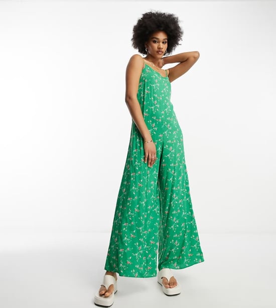 ASOS DESIGN Tall strappy culotte jumpsuit in green floral print - Image 1