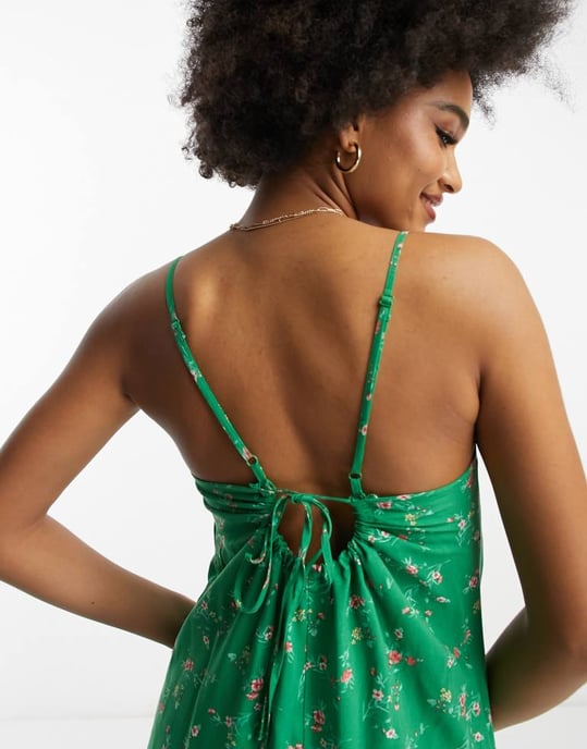 ASOS DESIGN Tall strappy culotte jumpsuit in green floral print - Image 4