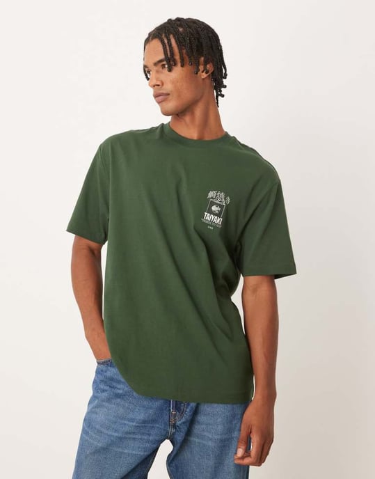 ASOS DESIGN avslappnad t-shirt med souvenirtryck i mörkgrön - Image 3