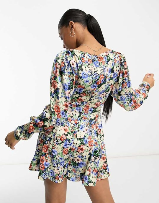 ASOS DESIGN cupped satin tea playsuit in floral print - Image 2