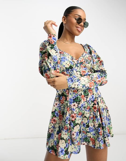 ASOS DESIGN cupped satin tea playsuit in floral print - Image 4