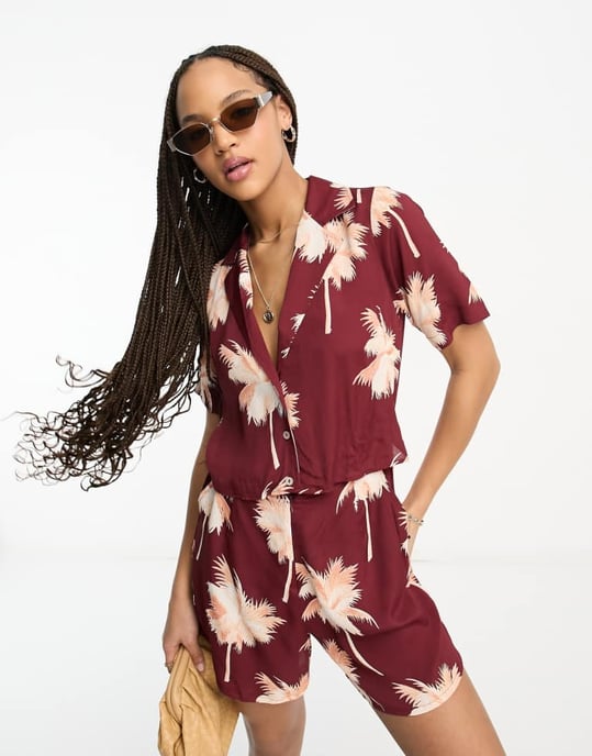 ASOS DESIGN 2 in 1 shirt playsuit in palm print - Image 2