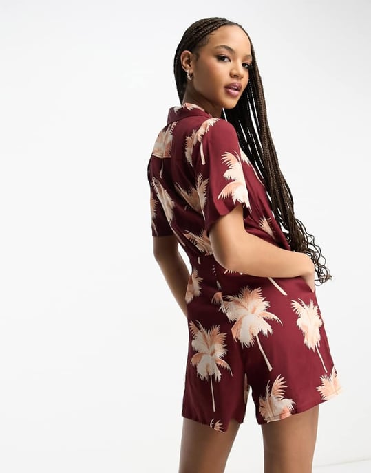 ASOS DESIGN 2 in 1 shirt playsuit in palm print - Image 4