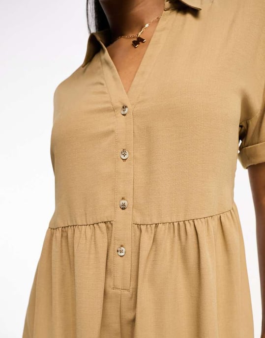 Miss Selfridge linen look soft shirt playsuit in stone - Image 3