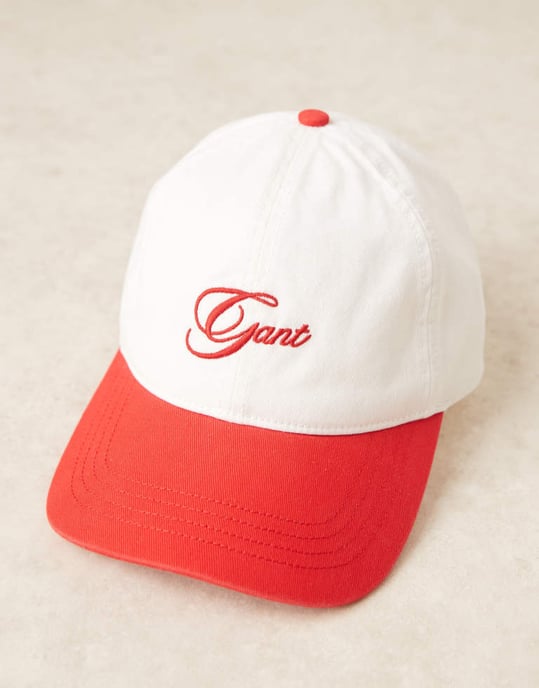 GANT skriptlogo bomullstwill baseballkeps i vitt och rött - Image 3