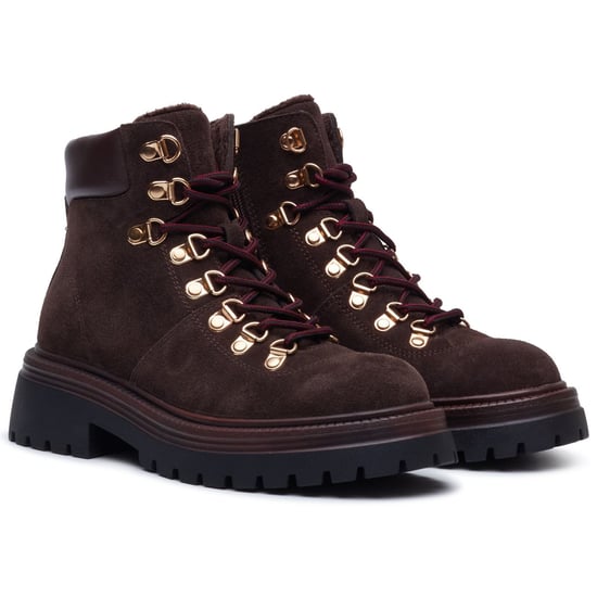 Hush Puppies Robyn Hiker Suede Women's CHOCOLATE Heeled Ankle Boots - Image 3