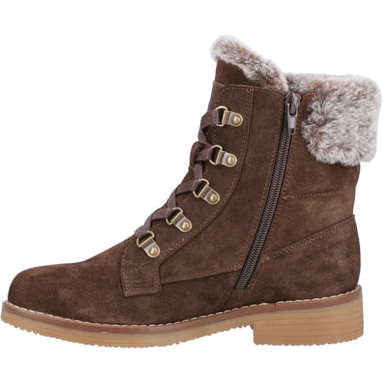 Hush Puppies Florence Suède Dames Chocolade Brede Fit Winter Enkellaarsjes - Image 4
