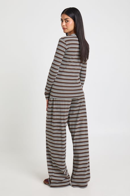 Stripe Rib Button Through Long Sleeve Top & Trouser Co Ord - Image 2