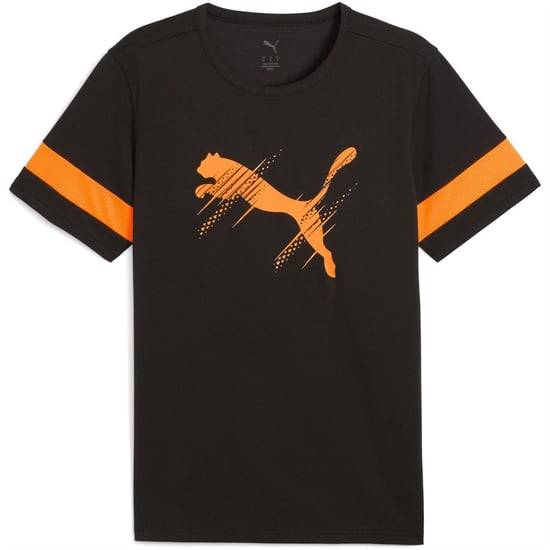 Men's Puma Attacanto Logo Jersey Short Sleeve Performance T-Shirt in Black/Heat Fi - Image 1