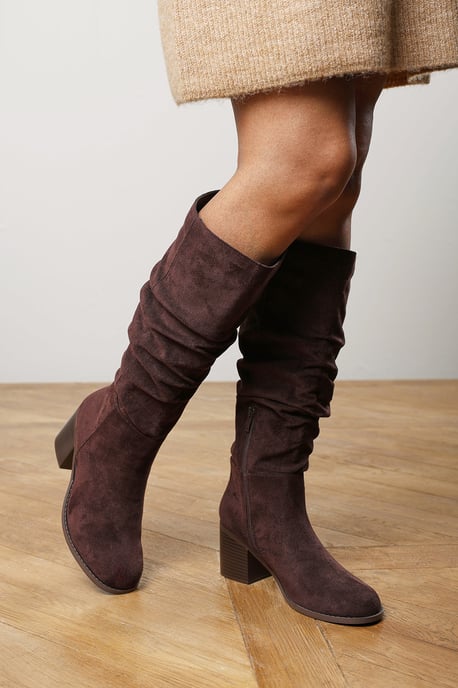 Where's That From Womens Kalenae Ruched Block Knee High Boot - Image 1