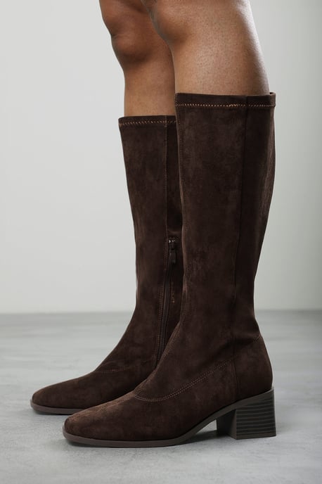 Where's That From Womens Ezzira Square Low Block Heel Stretch Knee High Boots - Image 1