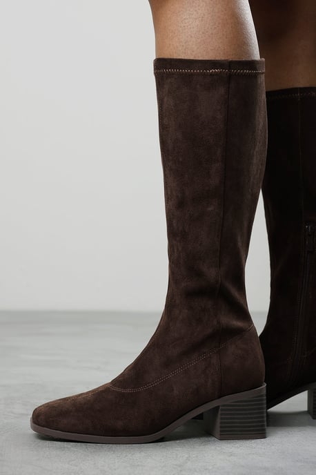 Where's That From Womens Ezzira Square Low Block Heel Stretch Knee High Boots - Image 2
