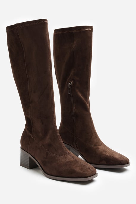 Where's That From Womens Ezzira Square Low Block Heel Stretch Knee High Boots - Image 5