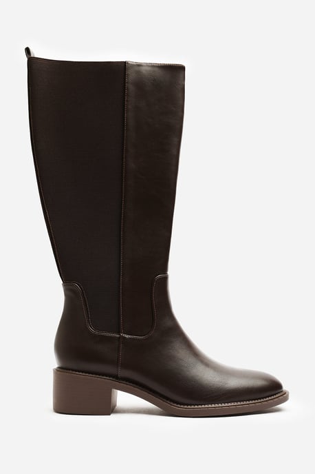 Where's That From Womens Evara Low Block Heel Elastic Stretch Knee High Riding Boot - Image 2