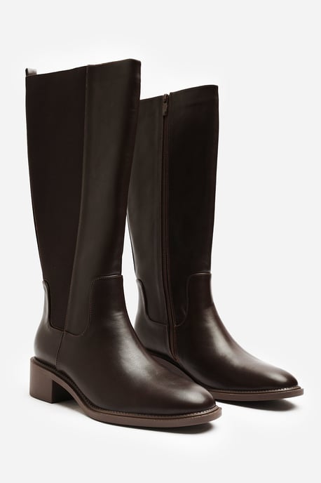 Where's That From Womens Evara Low Block Heel Elastic Stretch Knee High Riding Boot - Image 4