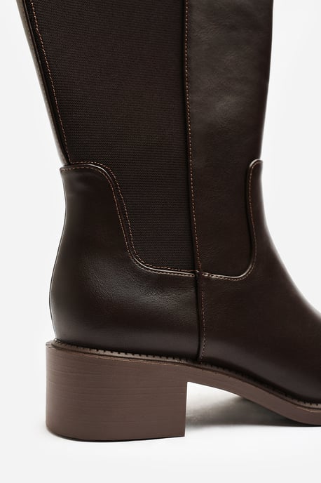 Where's That From Womens Evara Low Block Heel Elastic Stretch Knee High Riding Boot - Image 5
