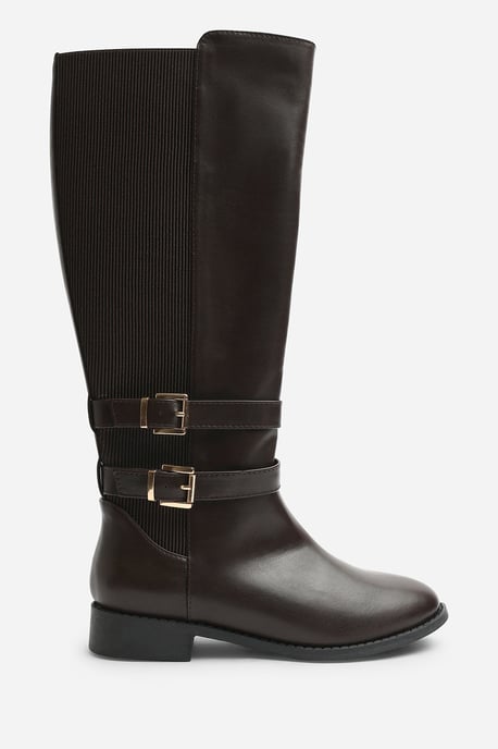 Where's That From Womens Elaris Double Buckle Detail Stretch Elastic Knee High Riding Boots - Image 2
