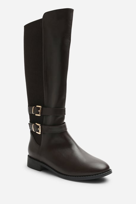 Where's That From Womens Elaris Double Buckle Detail Stretch Elastic Knee High Riding Boots - Image 3