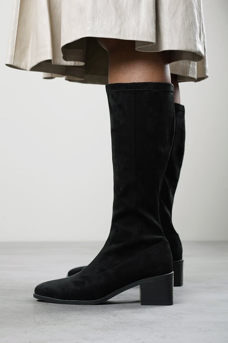 Where's That From Womens Ezzira Square Low Block Heel Stretch Knee High Boots - Image 1