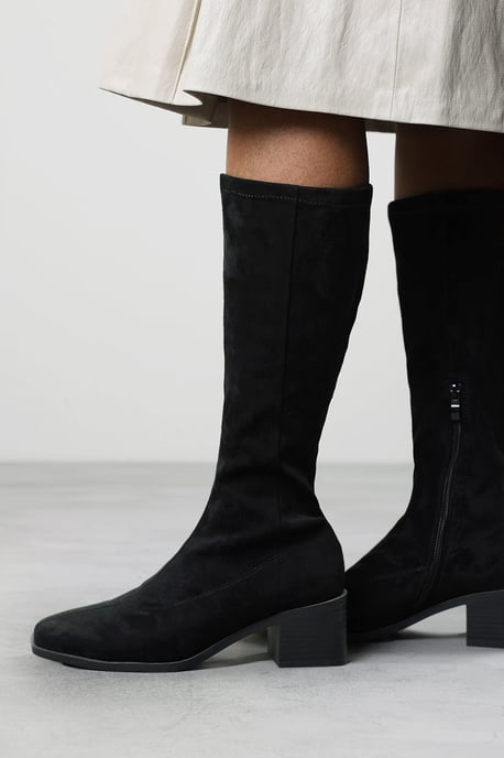 Where's That From Womens Ezzira Square Low Block Heel Stretch Knee High Boots - Image 6