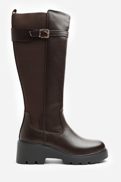 Where's That From Womens Erelia Stretch Panel Buckle Detail Wedge Boots - Image 2