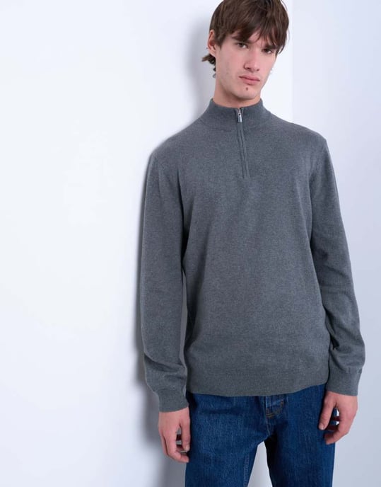 Topman essentiell stickad 1/4 zip funnel i kolgrå - Image 2