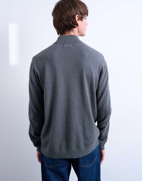 Topman essentiell stickad 1/4 zip funnel i kolgrå - Image 4