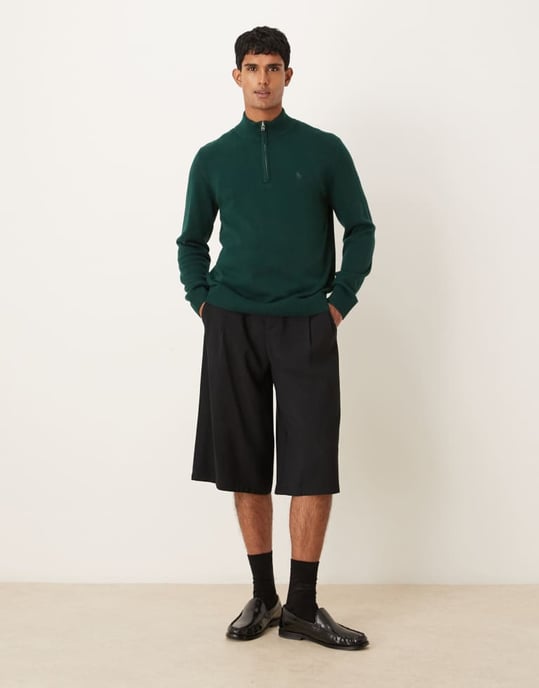 Abercrombie & Fitch långärmad tröja med bröstlogotyp och halvlång dragkedja i grön - Image 2