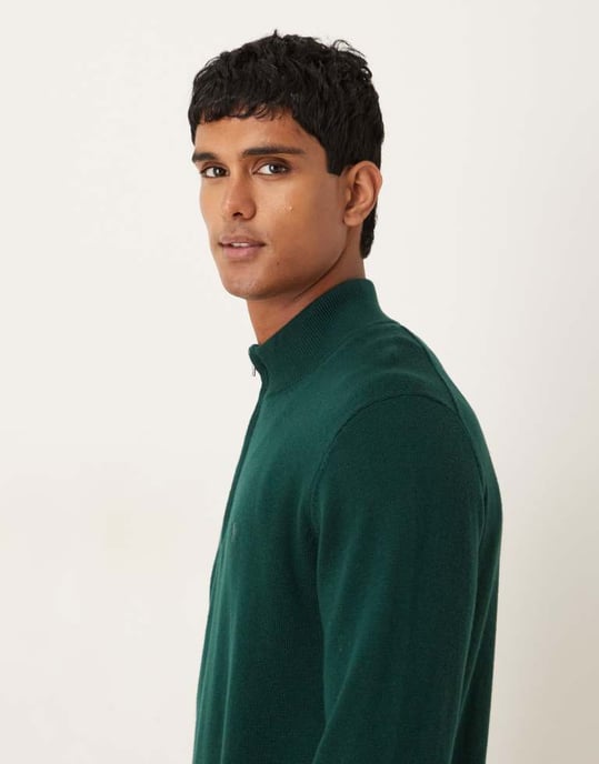 Abercrombie & Fitch långärmad tröja med bröstlogotyp och halvlång dragkedja i grön - Image 4