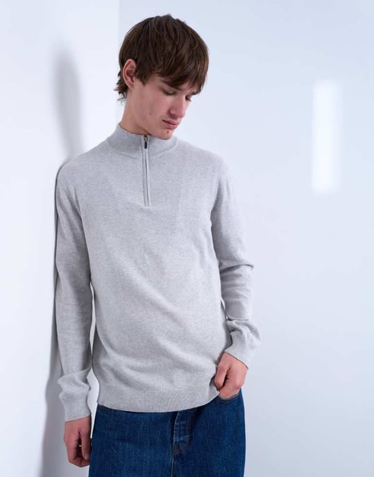 Topman essentiell stickad 1/4 zip funnel i ljusgrå - Image 2