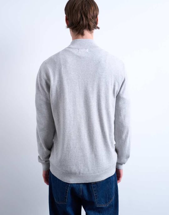 Topman essentiell stickad 1/4 zip funnel i ljusgrå - Image 3