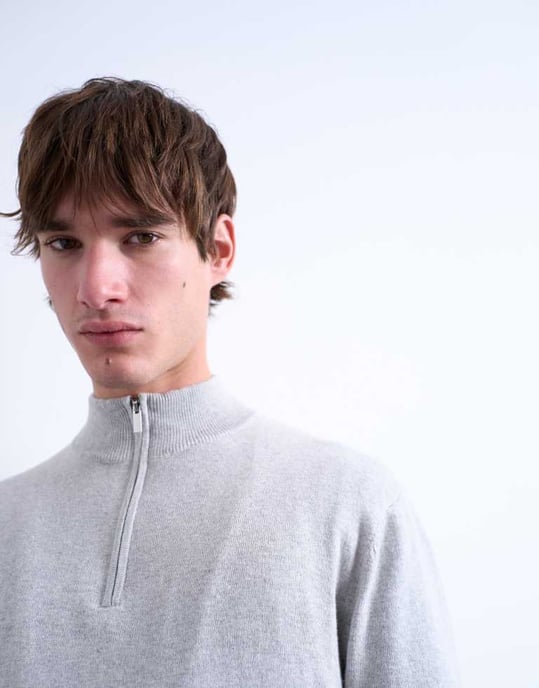Topman essentiell stickad 1/4 zip funnel i ljusgrå - Image 4