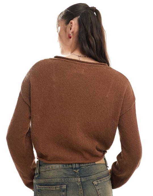 Cotton On rullad båtkragsweater i valnöt - Image 3