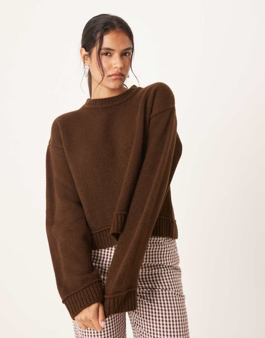 ASOS DESIGN stickad tröja i chokladbrun - Image 1