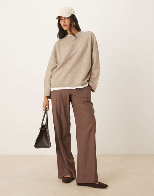 ASOS DESIGN avslappnad rundhalsad tröja i havre - Image 2