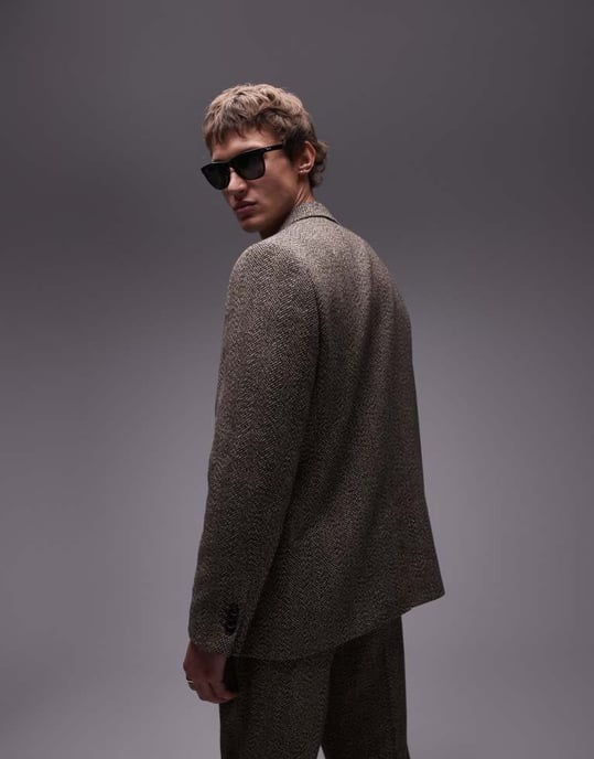 Topman relaxed textured suit blazer in brown - Image 3