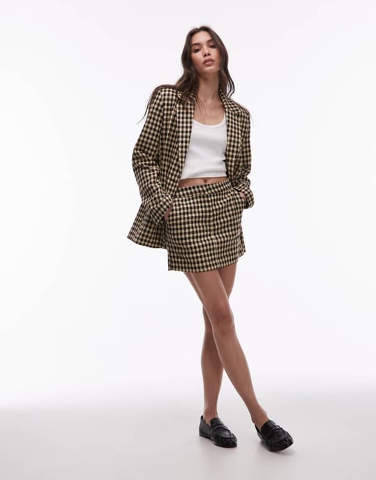 Topshop bold check pelmetkjol i smörmjölk - Image 2