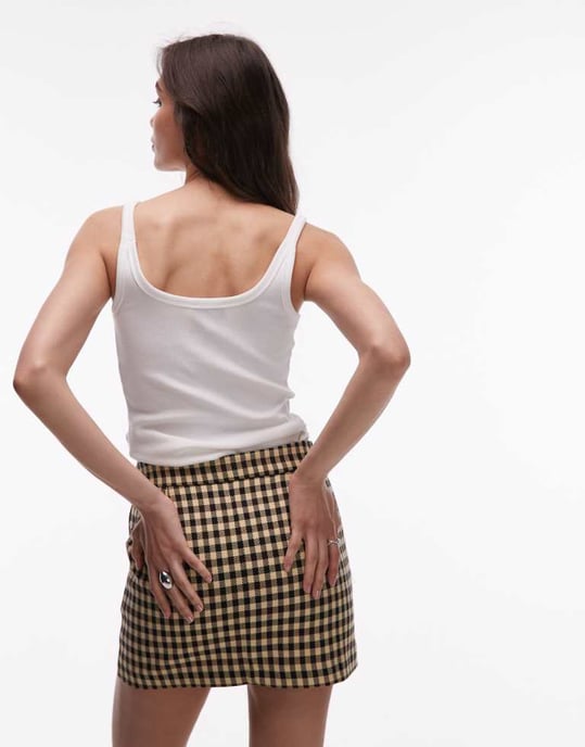 Topshop bold check pelmetkjol i smörmjölk - Image 4