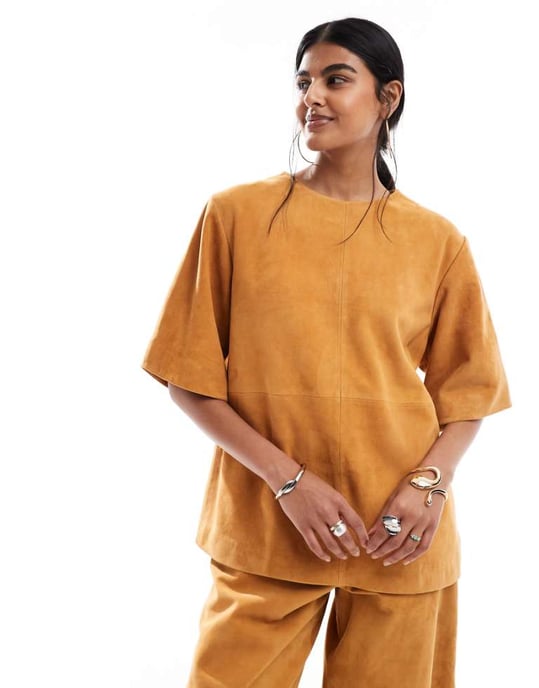 ASOS DESIGN mocka oversized koftärmad t-shirt-set i ingefära - Image 1