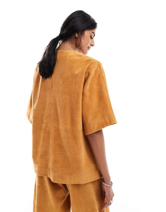 ASOS DESIGN mocka oversized koftärmad t-shirt-set i ingefära - Image 4