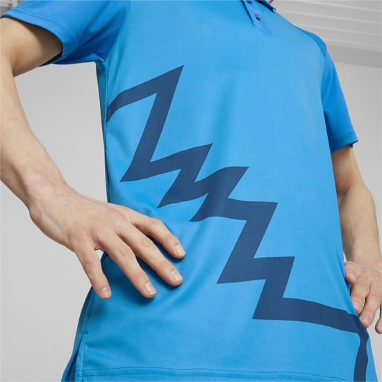 Men's Puma Hoops Team Short Sleeve Performance Polo Shirt in Elec Blue - Image 5