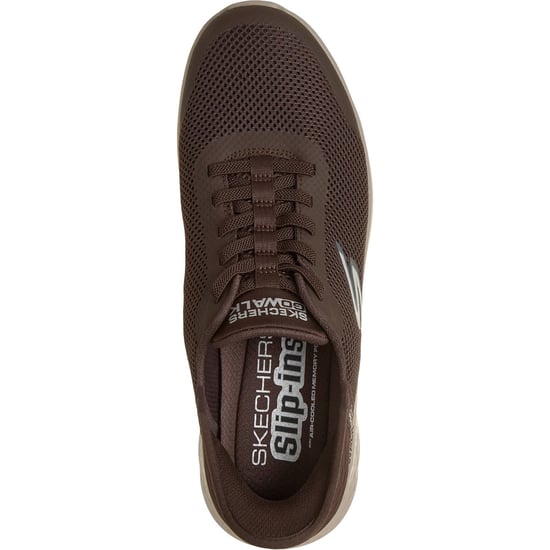 Skechers GO WALK Flex Hands Up Textile Men's CHOCOLATE Trainers - Image 3