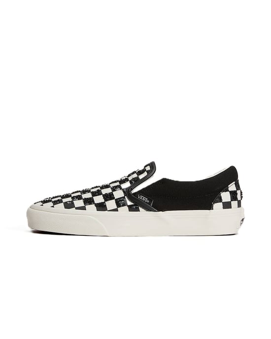 Vans Classic Slip-On Canvas Black/White Beaded Checkerboard Trainers - Image 2