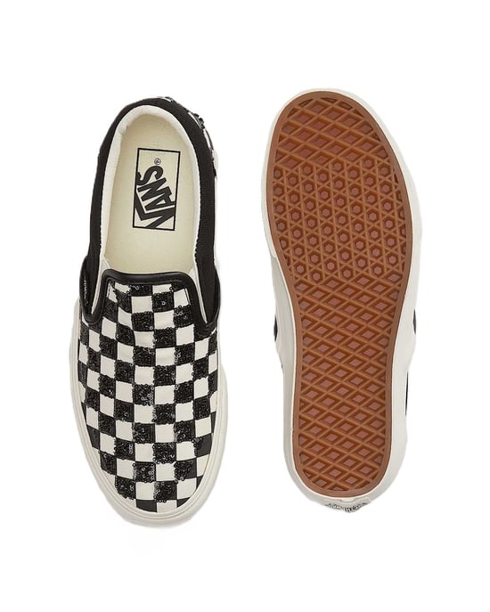 Vans Classic Slip-On Canvas Black/White Beaded Checkerboard Trainers - Image 3