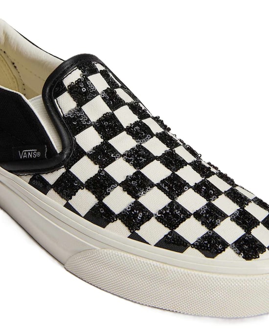 Vans Classic Slip-On Canvas Black/White Beaded Checkerboard Trainers - Image 5